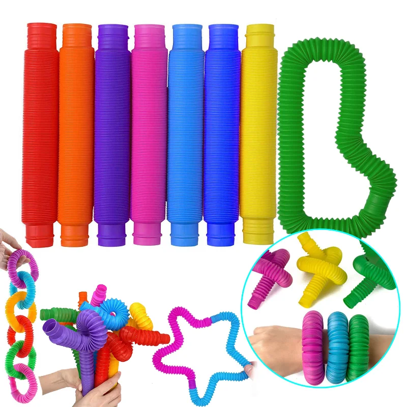 8 PCS Colorful Telescopic Tube Pop Tube Stretching Tube Corrugated Tube Children Adult Stress Relief Toy