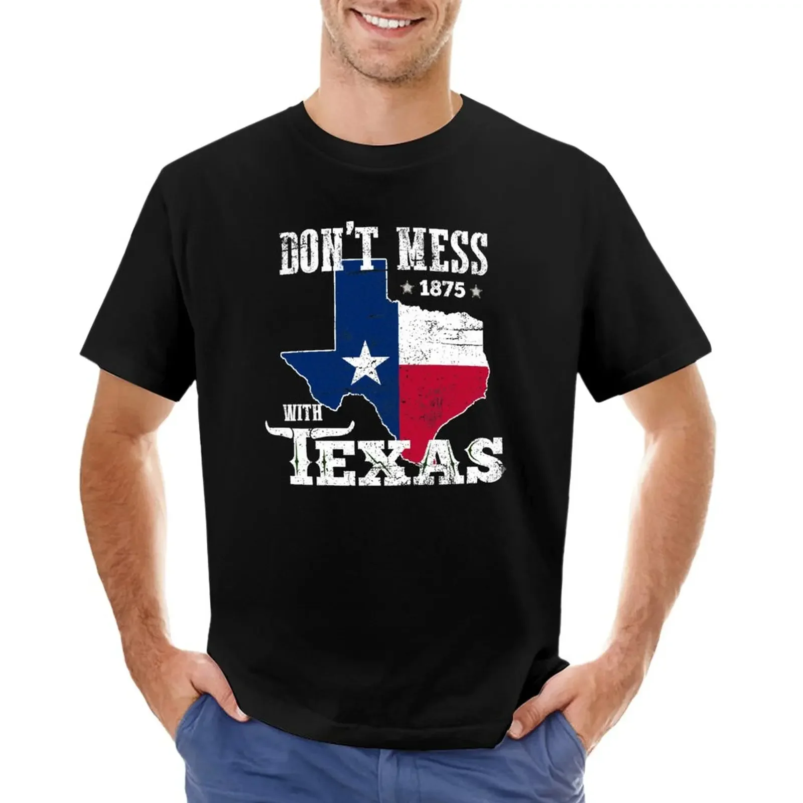 تي شيرتات كلاسيكية مخصصة للرجال ، كبيرة وطويلة ، اقتباس تكسان مضحك ، لا تعبث مع تكساس ، قمم رائعة #1