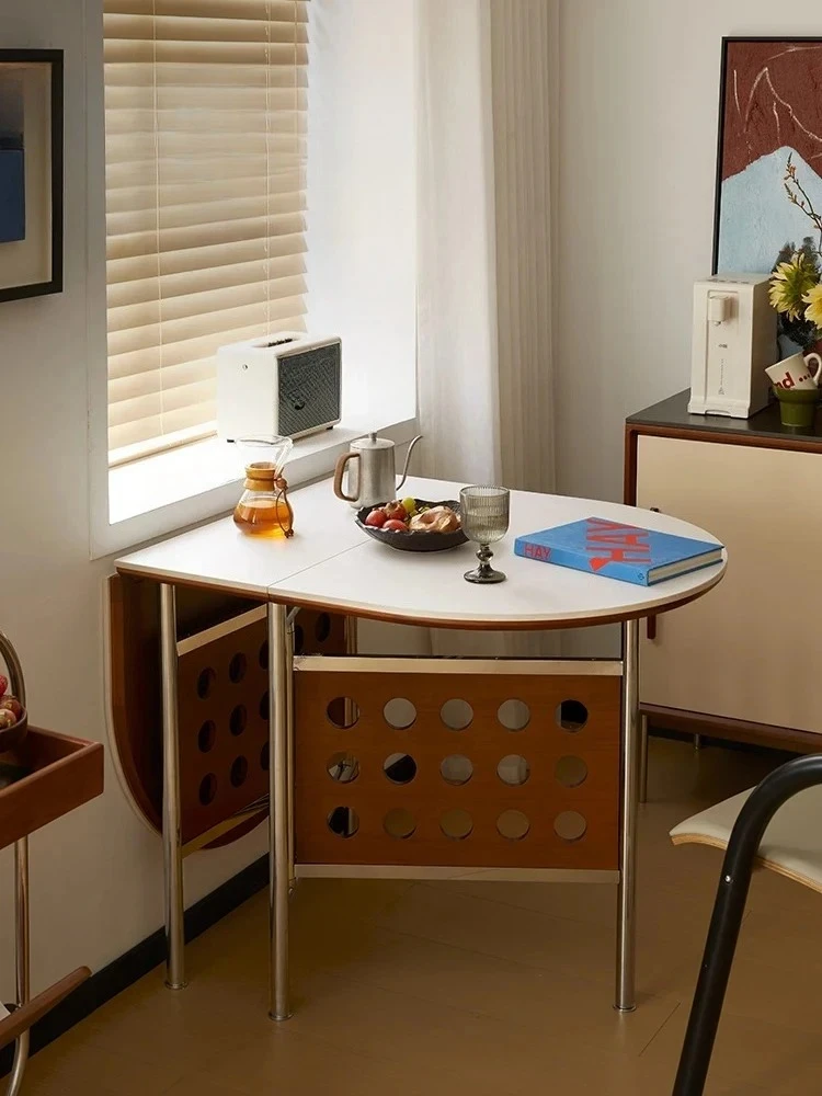 

BZZ foldable dining table and chair combination oval medium and ancient style household small apartment solid wood telescopic