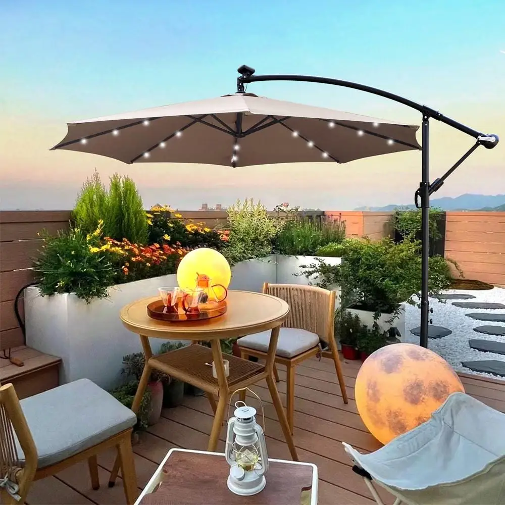 

10 ft Outdoor Patio Umbrella Solar Powered LED Lighted Sun Shade Market Waterproof 8 Rib Umbrella for Garden Deck Backyard Pool