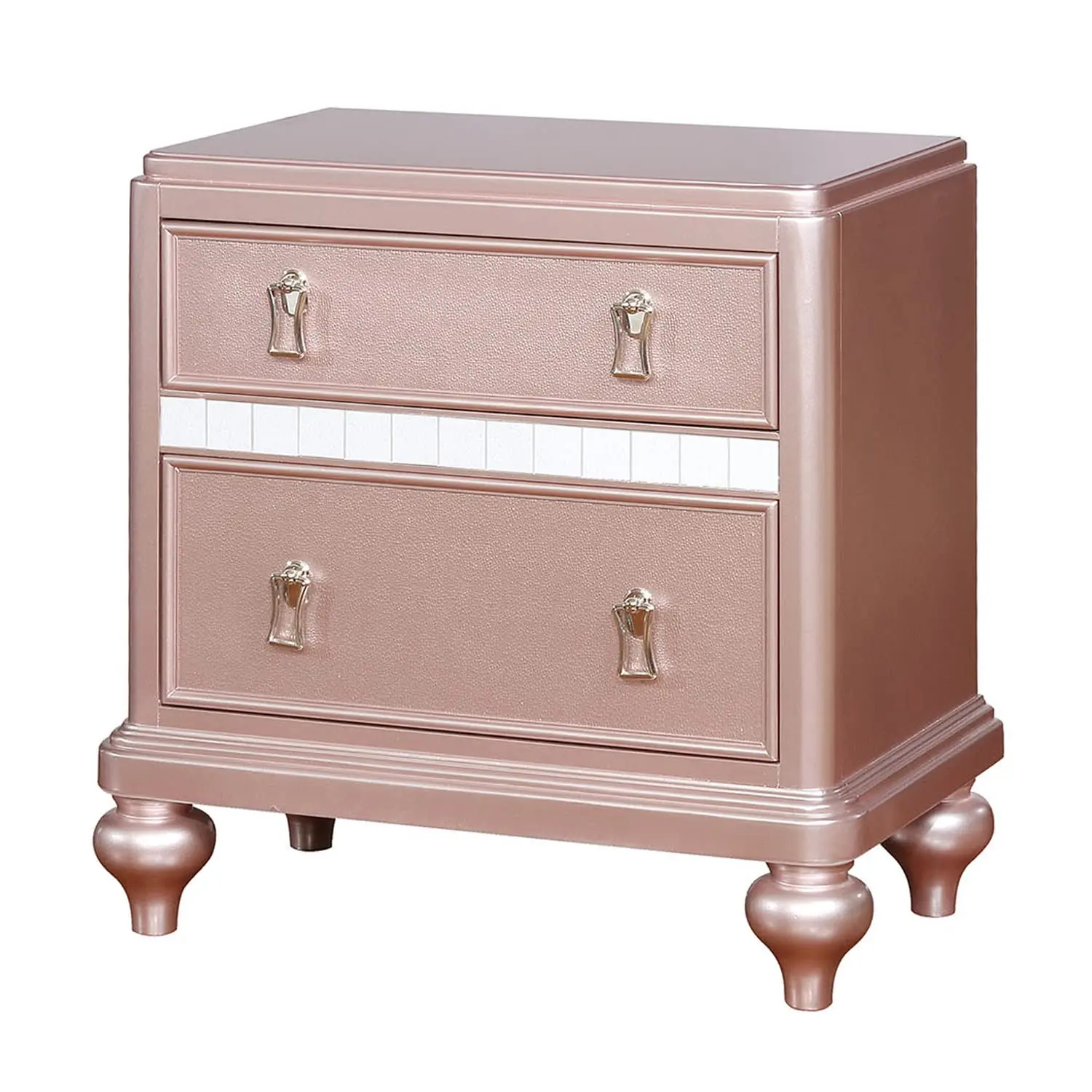 Wooden Nightstand with Mirror Trim for Bedroom, Pink, Customized