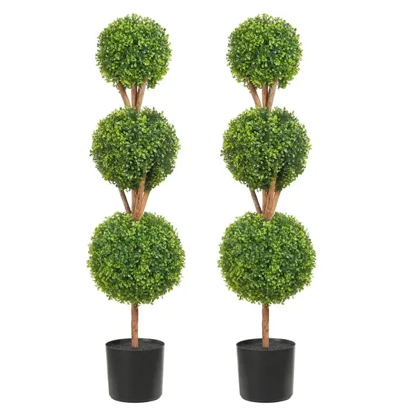 

Artificial Topiaries Boxwood Trees, 48 inch Tall (2 Pieces), 3 Ball-Shape Faux Topiaries Plant with