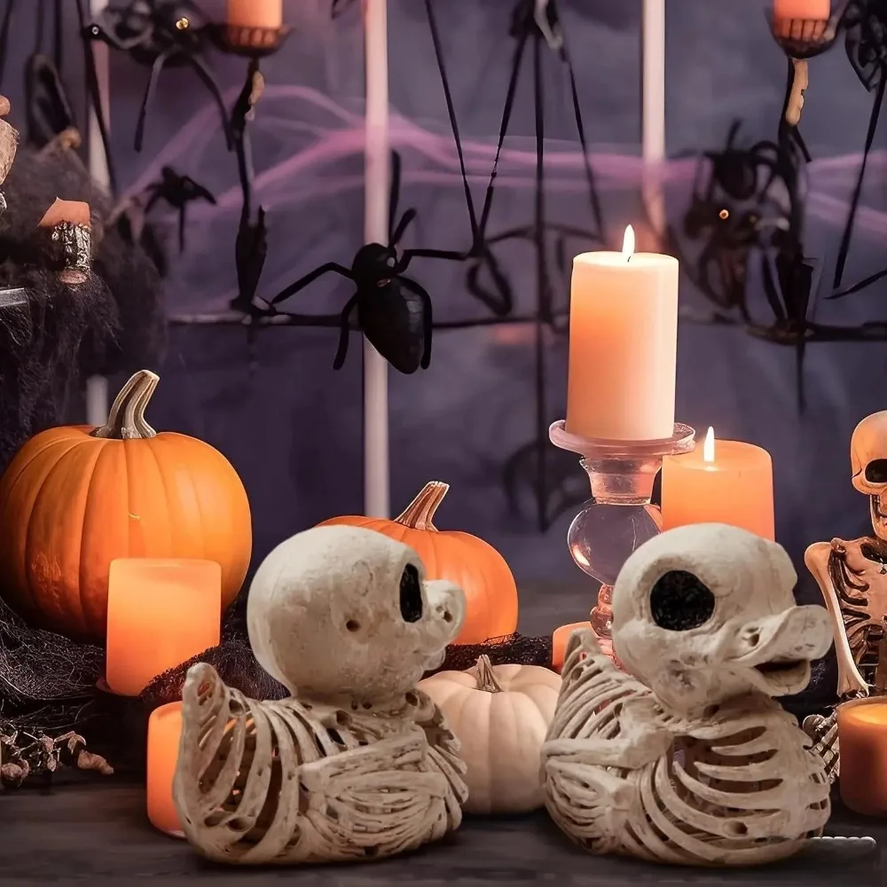 Unique Resin Halloween Duck Skeleton Model Grotesque Horror Skull-And-Duck Statue Realistic Miniature