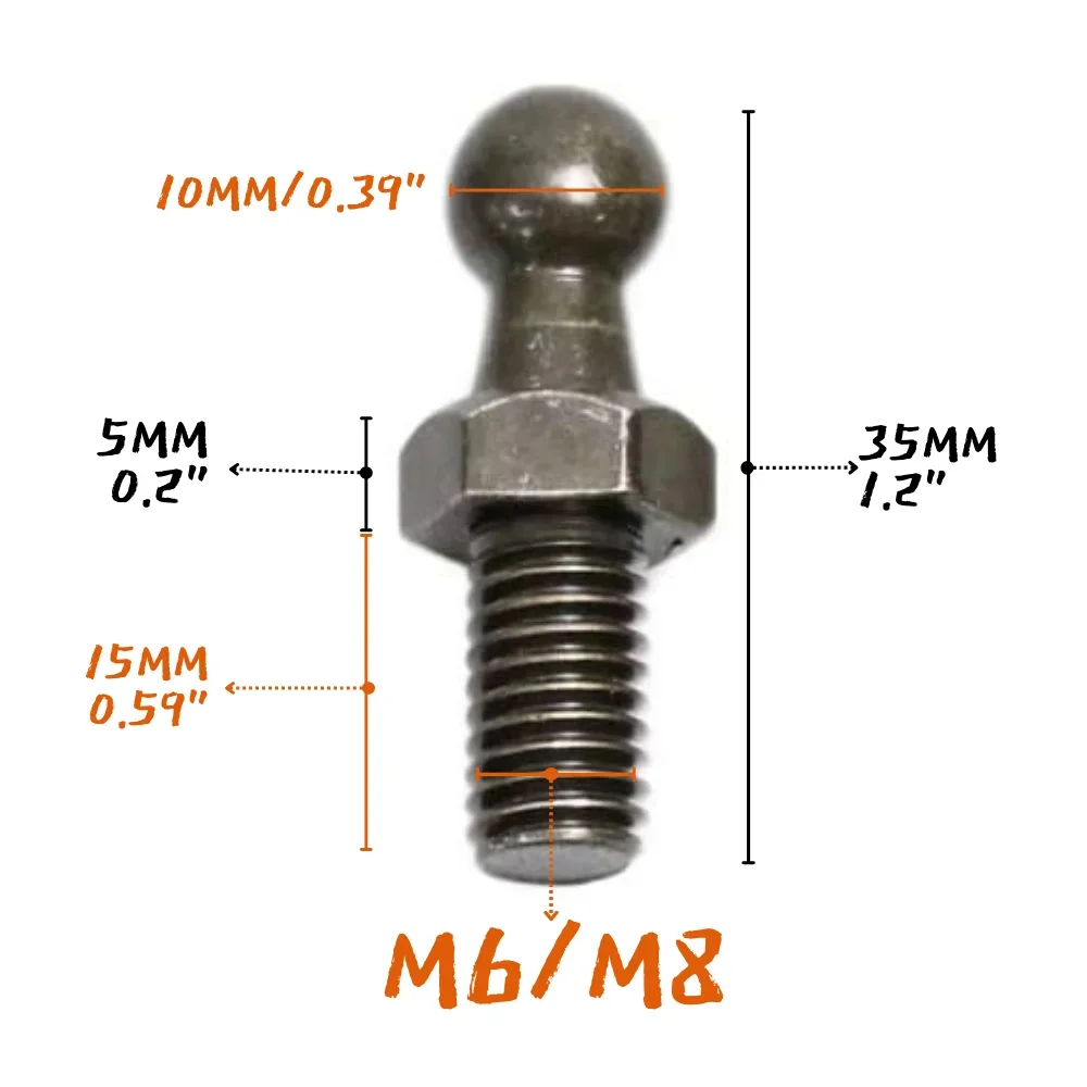 M6/M8 Female Thread 10mm Gas Spring Strut Lift Support Ball Stud Socket Joint Bearing End Fitting Connectors Replacement Qty(4)