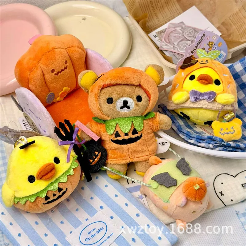 Pluszak San-X Rilakkuma, uroczy pluszowy breloczek z motywem dyni na Halloween, miękki miś, zawieszka do torby, dekoracja anime, prezent