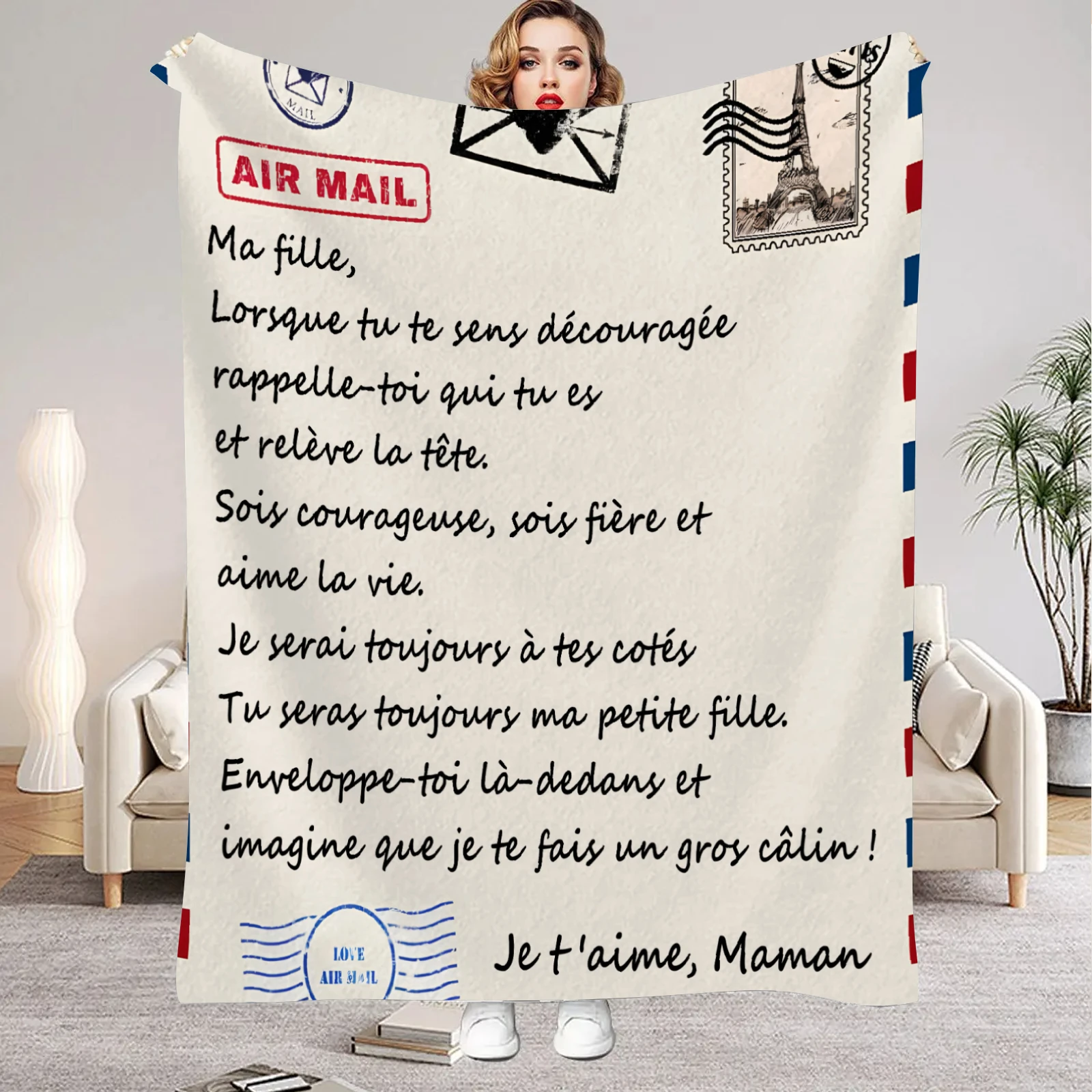 Decke „Mutter's Letter to Daughter“, französischer Druck, flauschige Flanelldecke für Zuhause, Wohnzimmer, Schlafzimmer, Dekoration, 2026, Neujahrsgeschenk