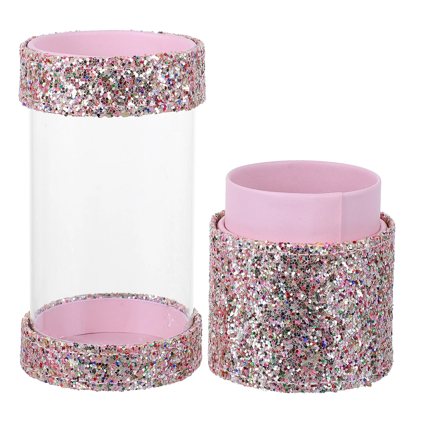 Two-Cup Glitter Makeup Box Organizer for Makeup Brushes and Cosmetics Storage Holds Medium Small Tools Portable Beauty