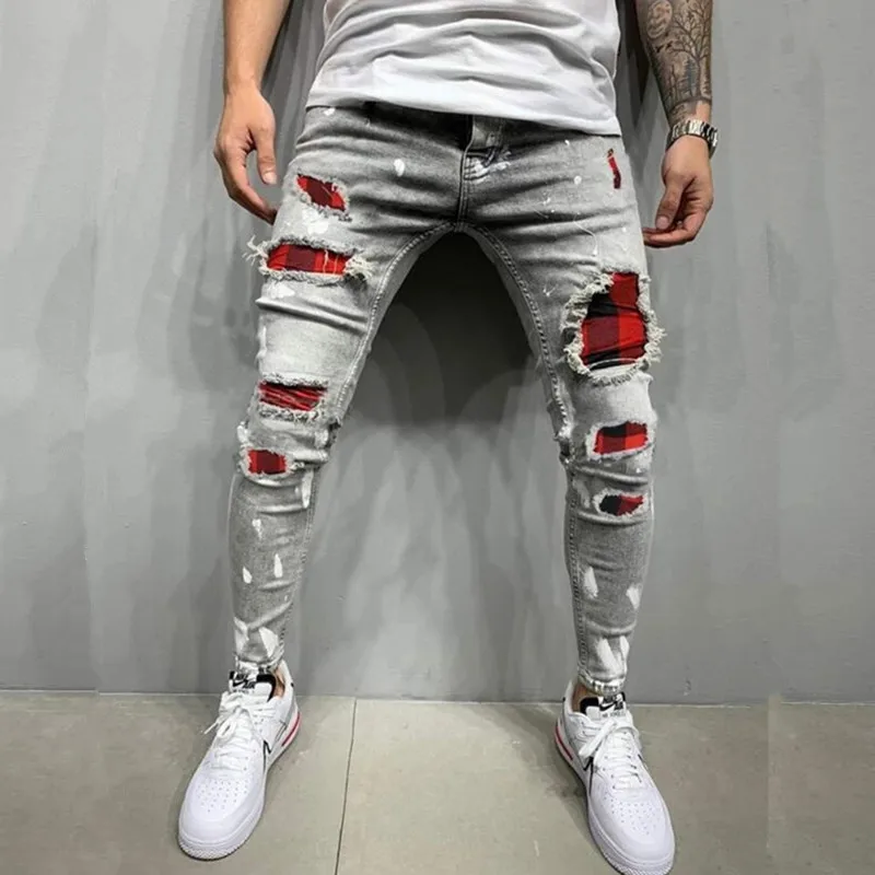 

Fashion Y2K Mens Slim Fit Ripped Feet Jeans Y2K Autumn New Skinny Hole Jean Pants Street Men Denim Pants Vaqueros Hombre Cowboy