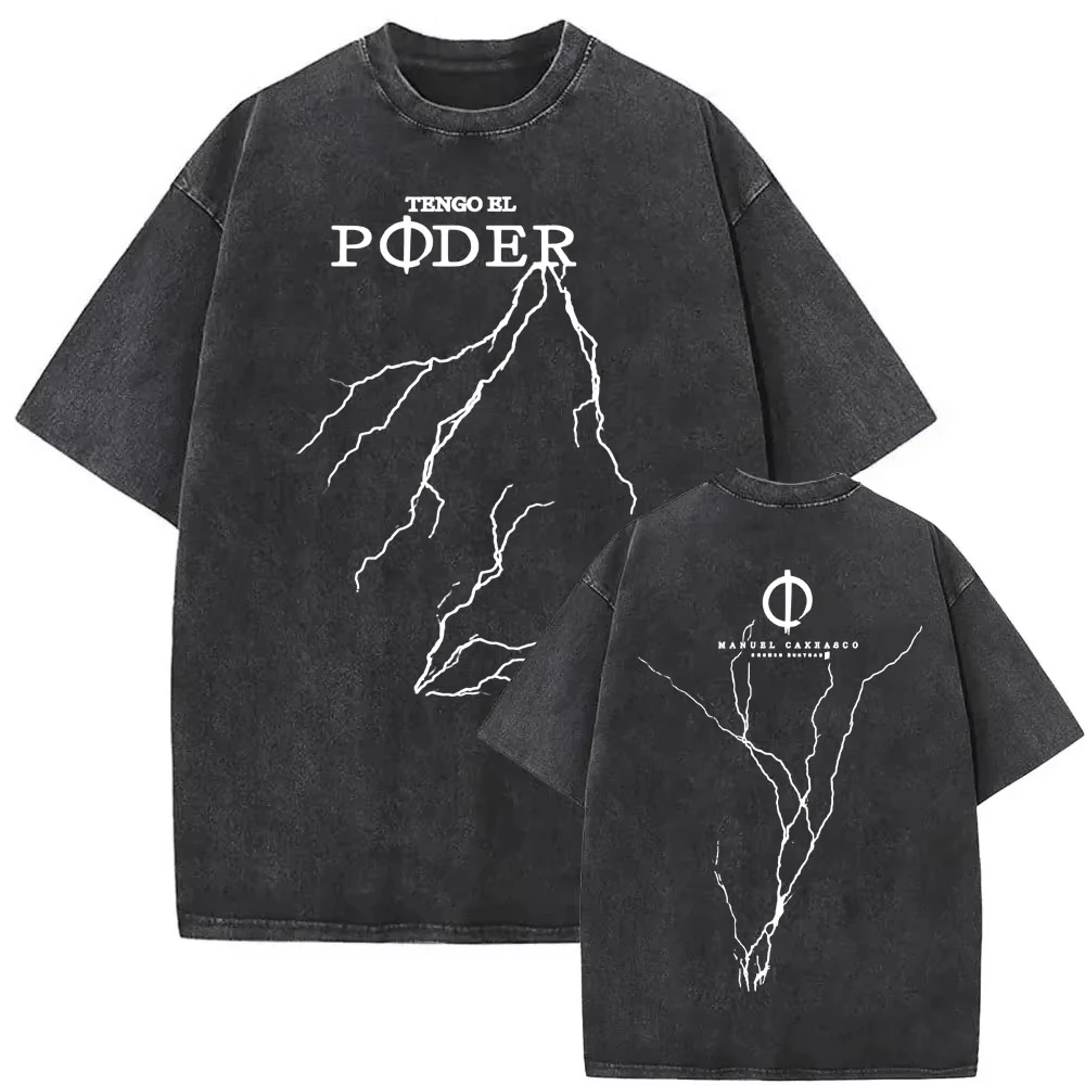 Camisetas con estampado de Manuel Carrasco Tengo El Poder, ropa para hombre, camiseta vintage lavada de estilo urbano, camiseta informal de algodón de gran tamaño