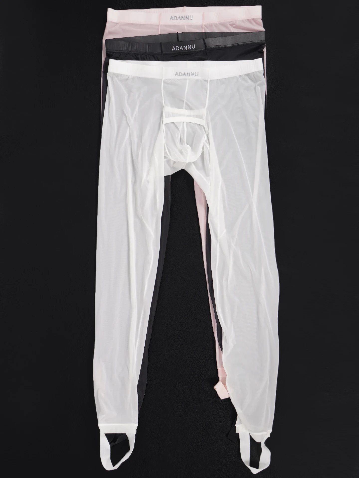 

Men's Sheer Mesh Stirrup Long Underwear, 3D Support Pouch Breathable Cool Long Johns