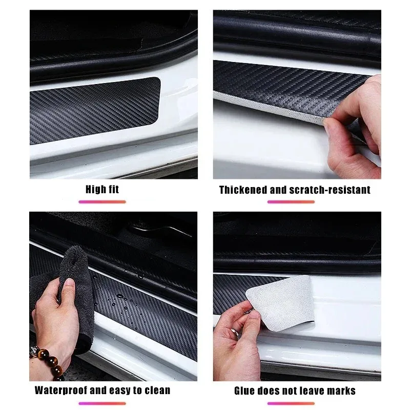 Carbon Fiber Car Door Threshold Sill Scuff Plate Stickers Rear Trunk Anti-scratches Film Decal For Dodge JOURNEY Logo Decoration