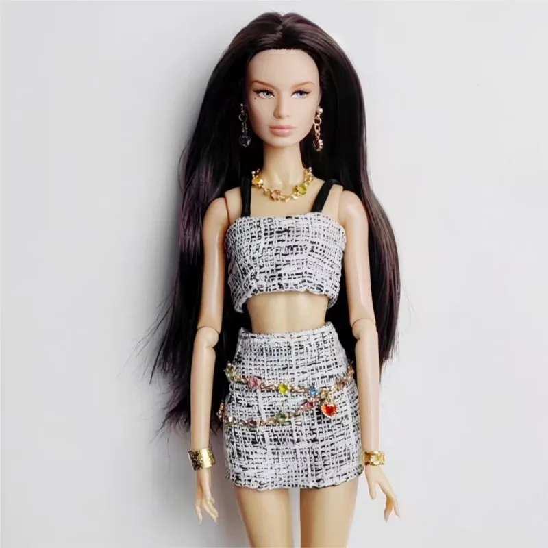 

Fashion Doll Necklaces Jewellery Pearl Necklace+Belt Chain+Earrings 11.5 Inch Doll Accessories For FR BJD 1/6 30CM Doll Dress Up