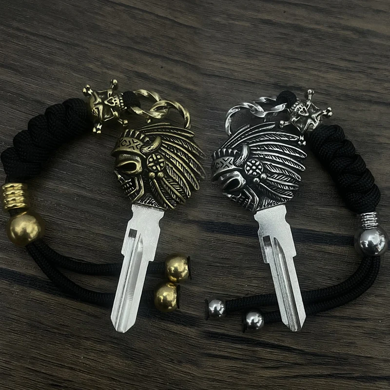 Motorcycle Customizable Key Embryo Uncut Blade Metal Key Head Indian Skull Style for Indian Scout 2013-2023