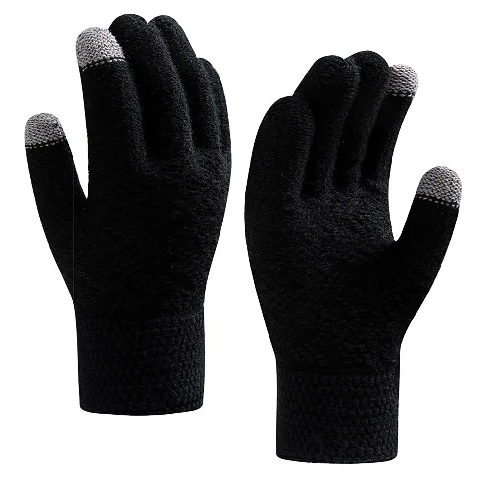 Knitted Wool Finger Gloves Screen Touchable Double Layer Winter Riding Gloves Fleece Thicken Thicken Hand Warmer