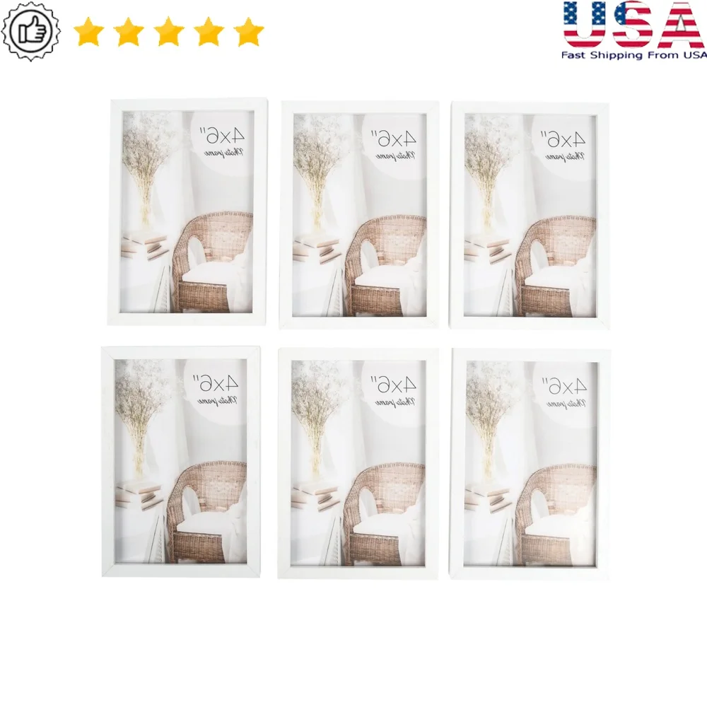

Set of 6 Linear Photo Frames 4x6 Easy To Hang Wall or Tabletop Display Clear Front Durable MDF