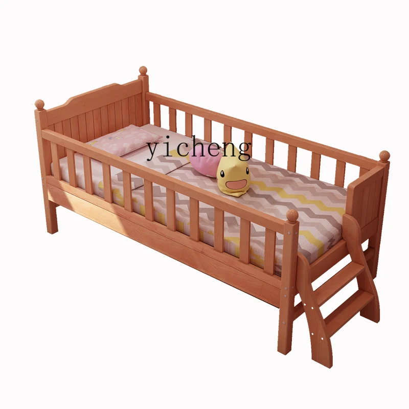 

XL Beech Children's Bed Stitching Belt Guardrail Solid Wood Bed Children's Crib Widened Bed