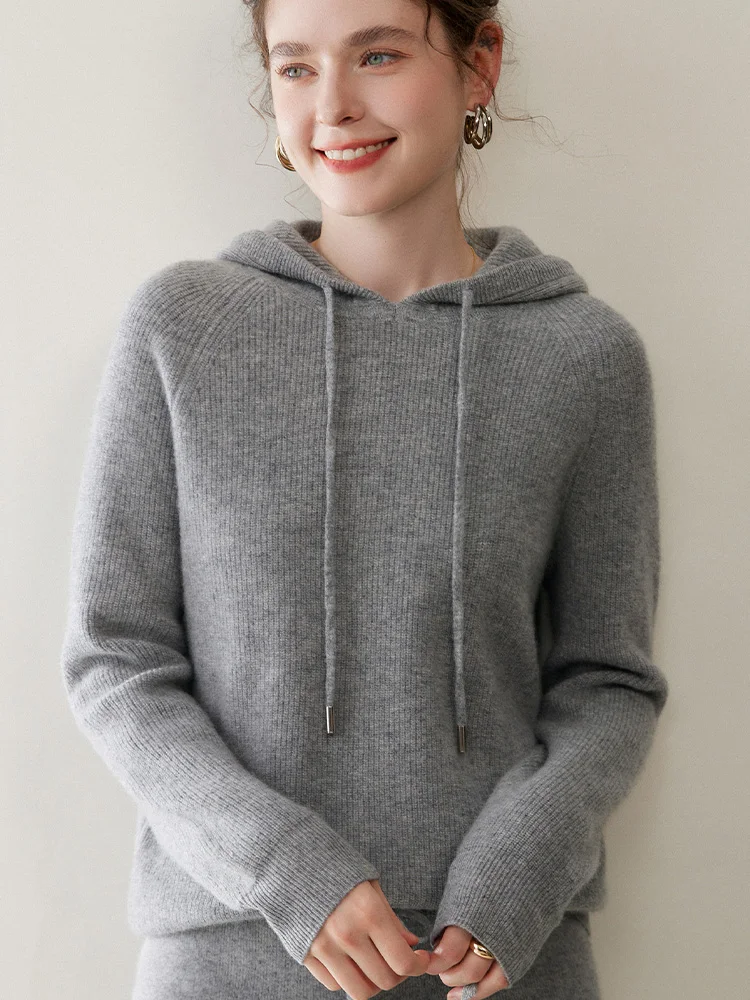 

TLOML Women's 100% Cashmere Sweater Hoodie Pullover Knitwear Autumn Winter Casual Style Hoodie Soft Warm High Quality Thick Tops