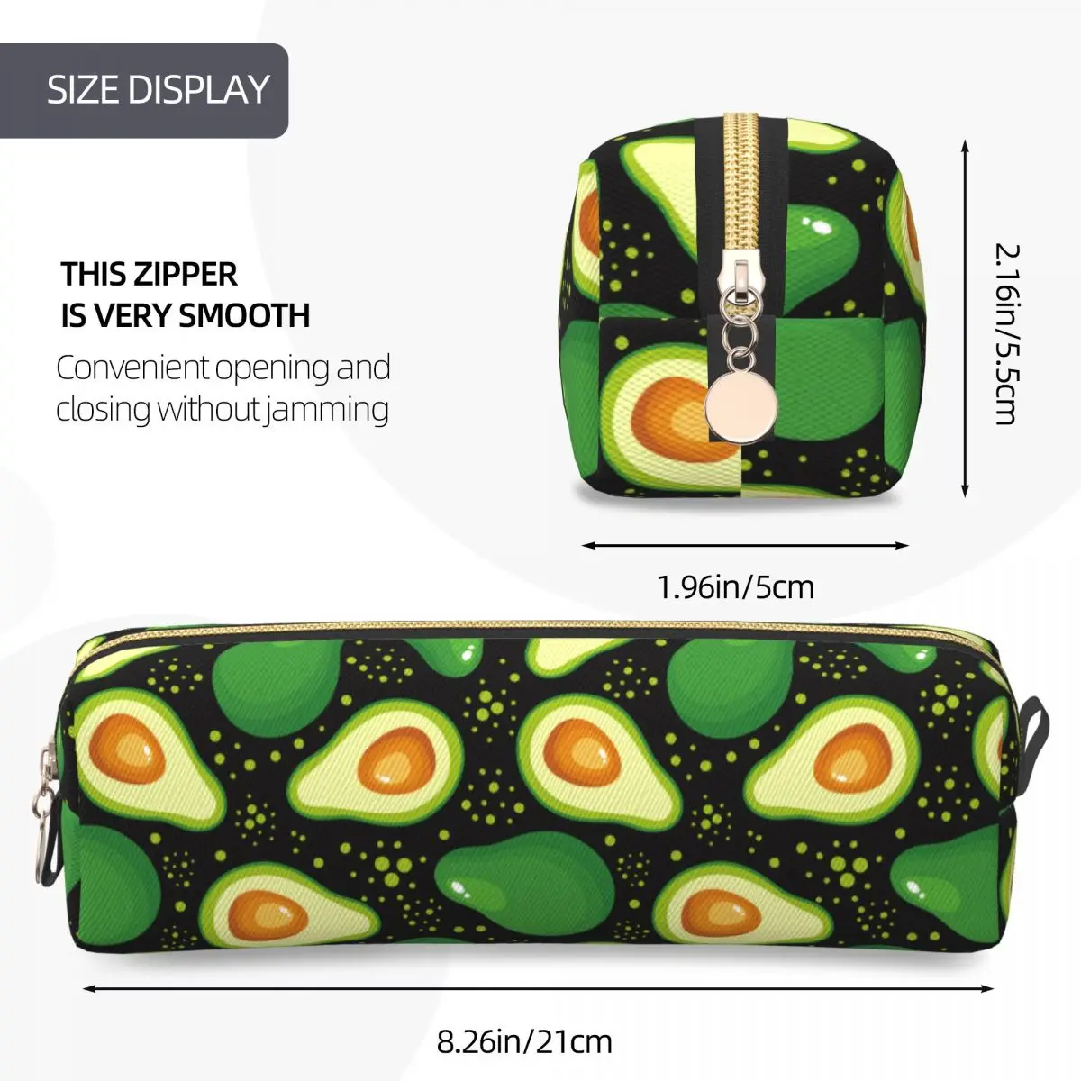 아보카도 만화 연필 케이스 아보카도 애호가 펜 박스 가방 학생 대형 스토리지 학교 용품 화장품 연필 케이스