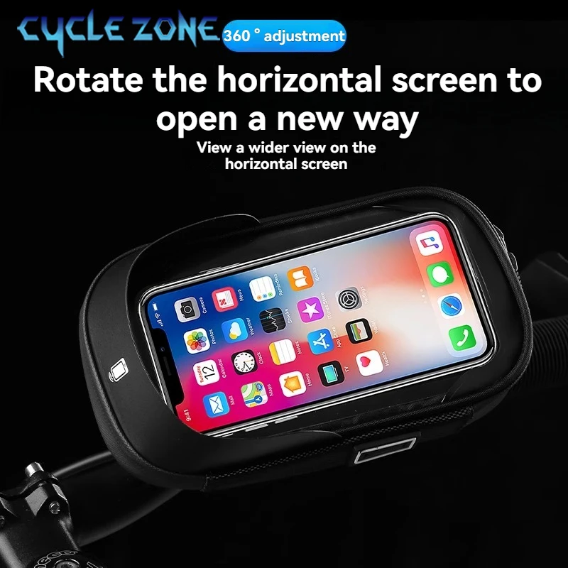 2 in 1 Bicycle Phone Holder Bag 360° Rotation Motorcycle Front Frame Phone Bracket Bike Bags Easy to Install Smartphone Bracket