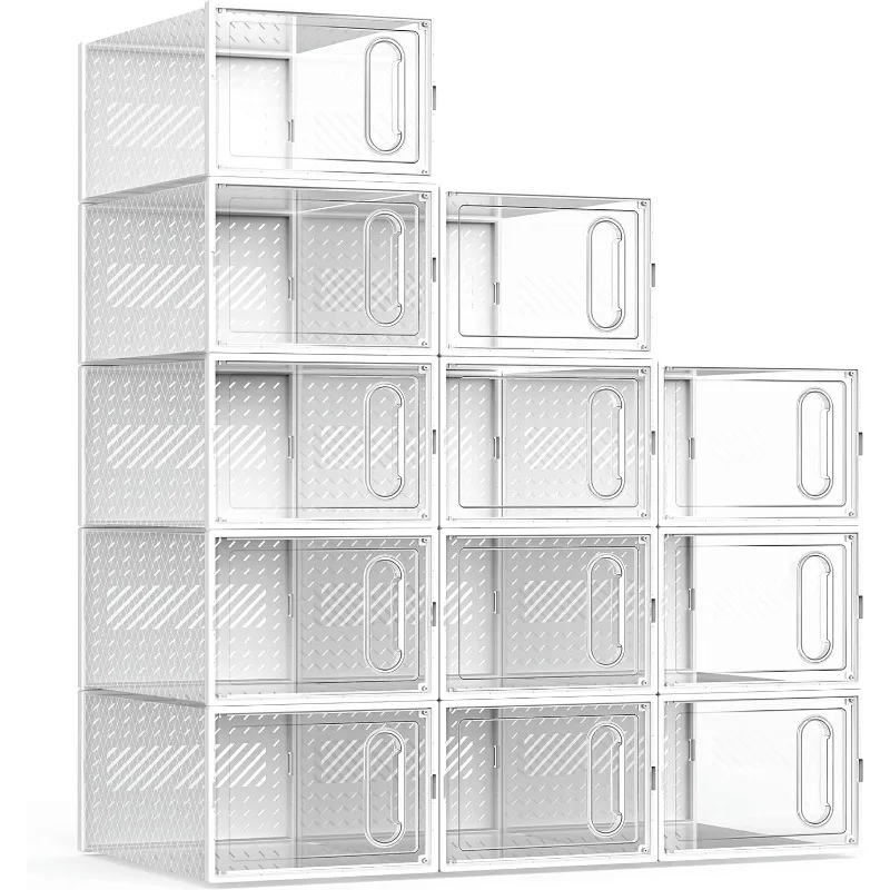 Grands organisateurs de chaussures, 12 boîtes en plastique transparent empilable, anti-poussière pour Cisco, bon remplacement pour chaussure T1, sous le lit