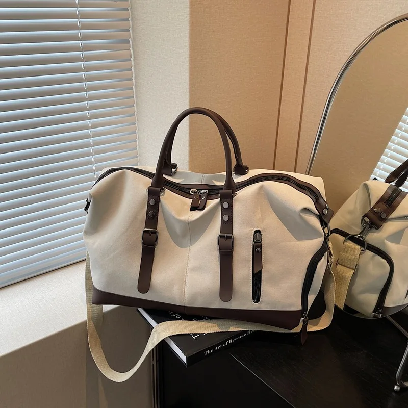 

Fashion Canvas Tote Bag, Large Capacity Travel Shoulder Bag, Lightweight Weekender Bag for Short Trips
