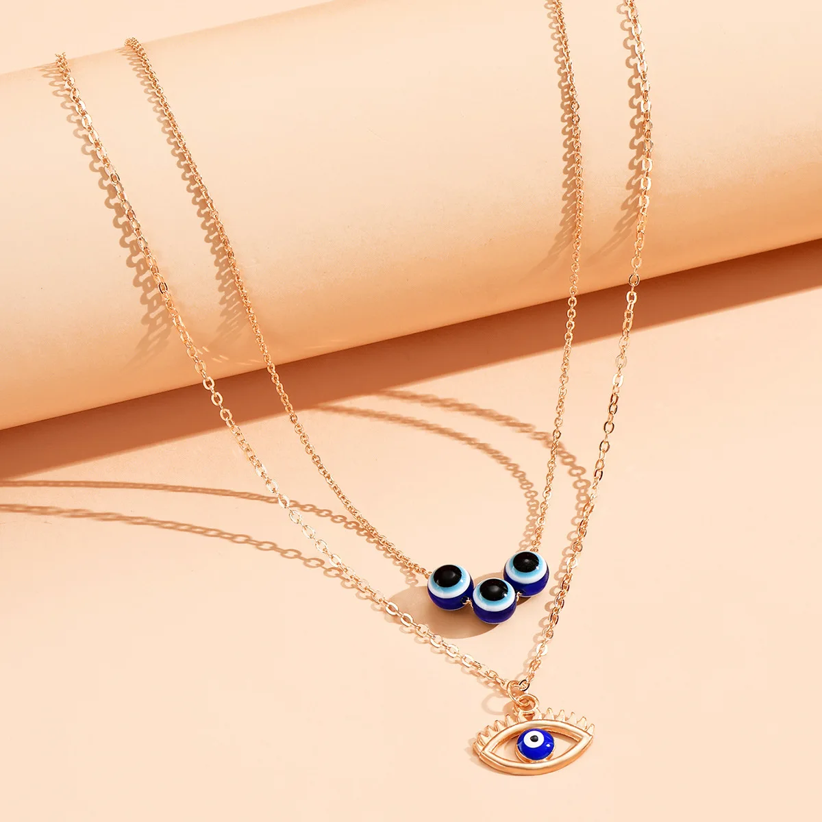 S3257 Fashion Jewelry Evil Eye Necklace For Women Double Layer Blue Eyes Pendant Choker Necklaces