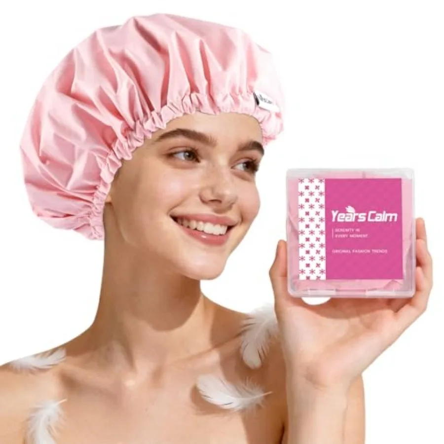 Shower Cap for Women Waterproof Reusable 27g Ultra Lightweight Double-Layer Shower Bonnet, Secure Fit for Long, Curly Hair, Tra