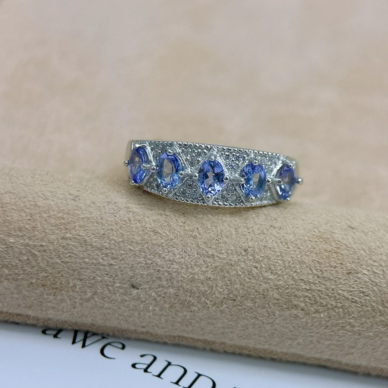 Natural Tanzanite Ring S925 Sterling Silver White Gold Plated Adjustable Size Women Gemstone Jewelry