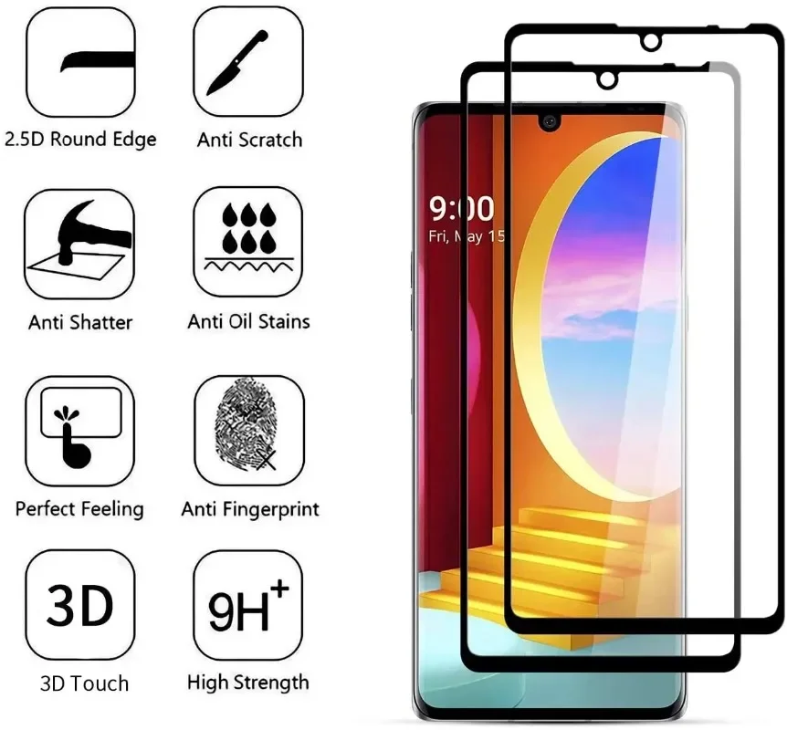 2Pcs Full Cover Curved Tempered Glass For LG Velvet LG G9 LM-G900N LM-G900EM 5G Screen Protector Protective Glass