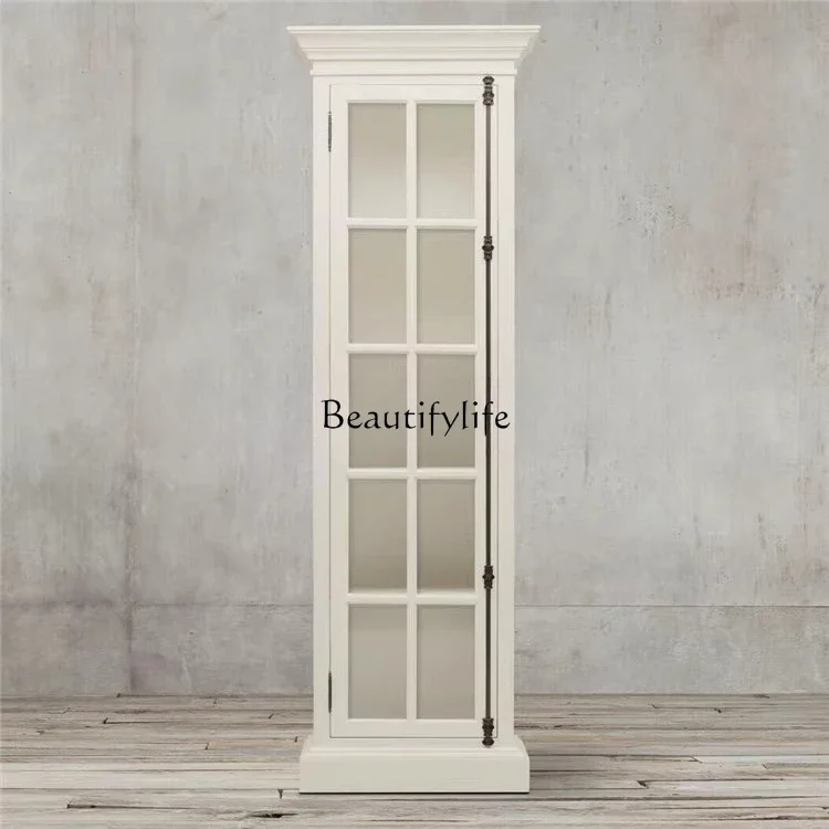 5ld14 American rural solid wood used bookcase French heaven and earth lock simple villa storage wine cabinet