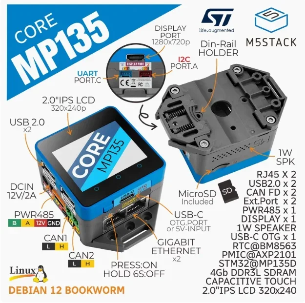 new product Official M5Stack CORE MP135 Integrated Micro Linux Industrial Control Host STM32MP135D