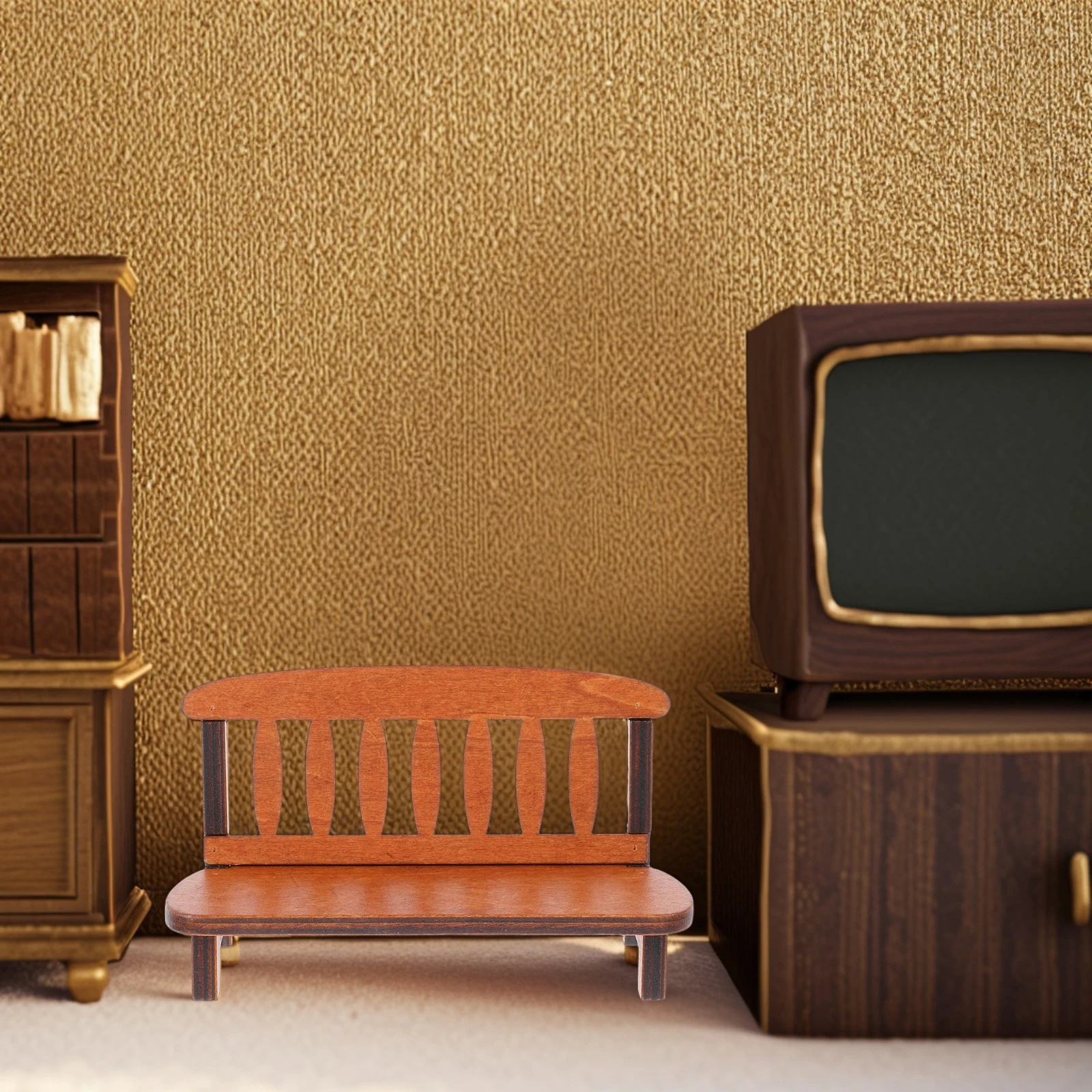 1pc Furniture Wooden Bench Ornaments Chair Model Photo Prop Miniature Settee Green Office Home Decor Vintage Craft Adorable