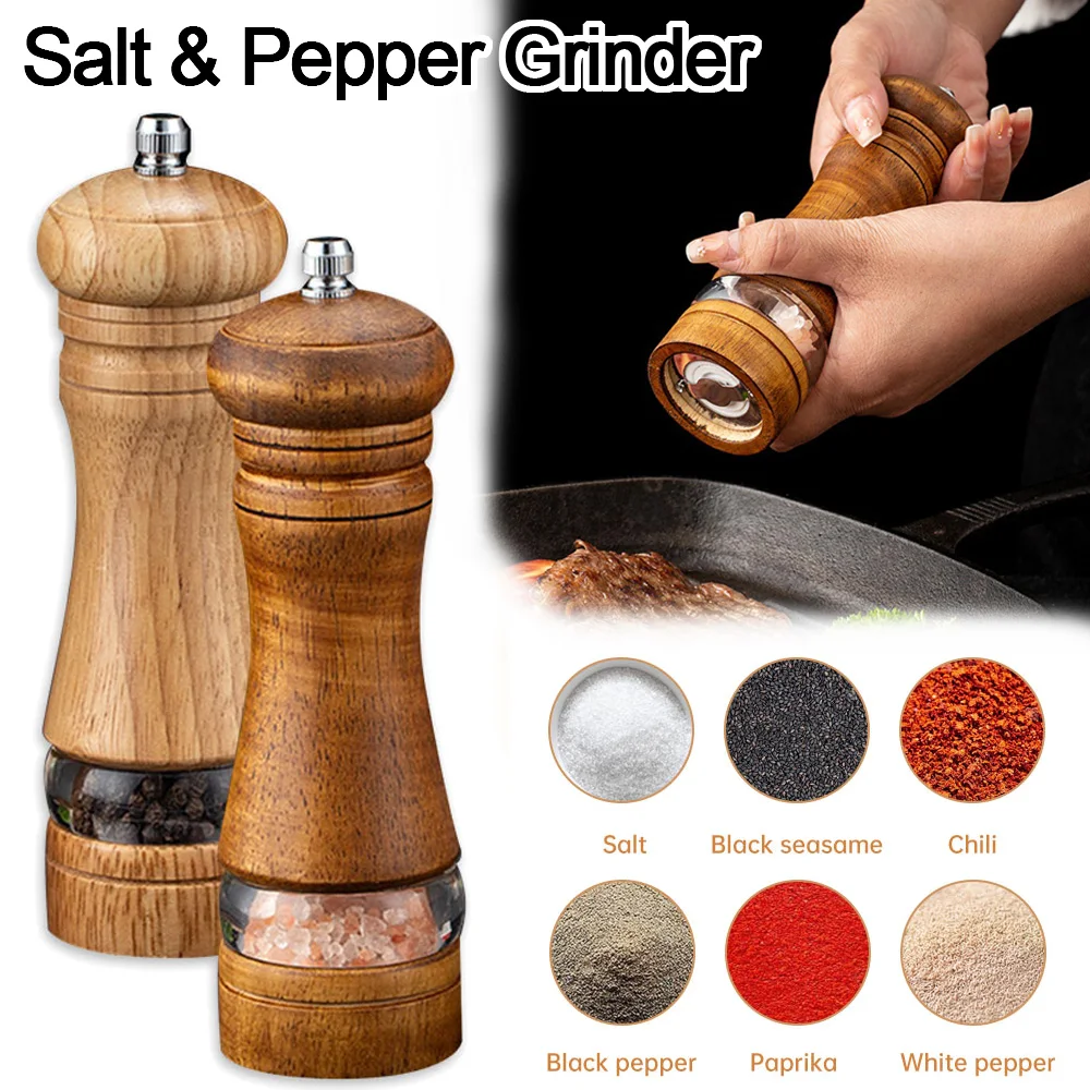 Salt and Pepper Grinder Wooden Spice Pepper Mill Ceramic Rotor Manual Black Pepper Grinder Kitchen Barbecue Cooking Tools