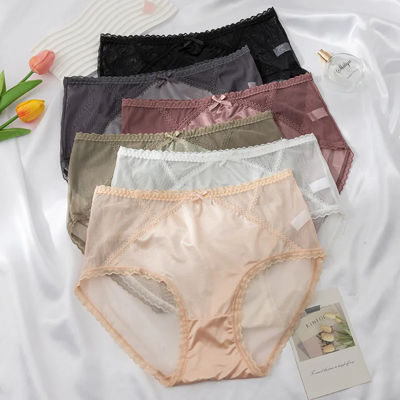 3PCS/Set Women\'s Panties Intimates Thin Net Girls Underwears Lace Plus Size 5XL Sexy Underpants