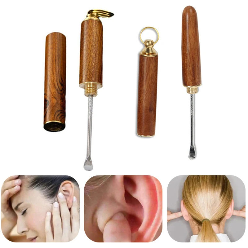 Portable Solid Wood Folding Type Golden Mini Ear Cleaner Portable Ear Wax Removal Tool Nettoyage Oreille Earpick Ear Spoon