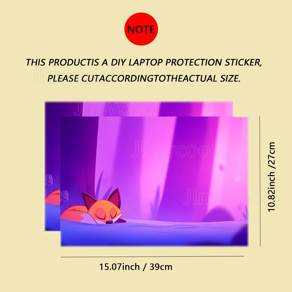 Cute Sleeping Fox With Purple Gradient Background Decor Minimalist Cartoon Art Vinyl Laptop Skin Removable Notebook Sticker