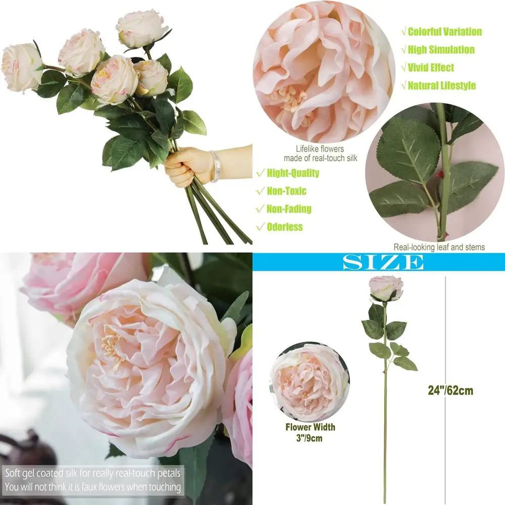 Rosas David Austin de seda com haste longa de 24 polegadas para decoração de casa elegante e peças centrais