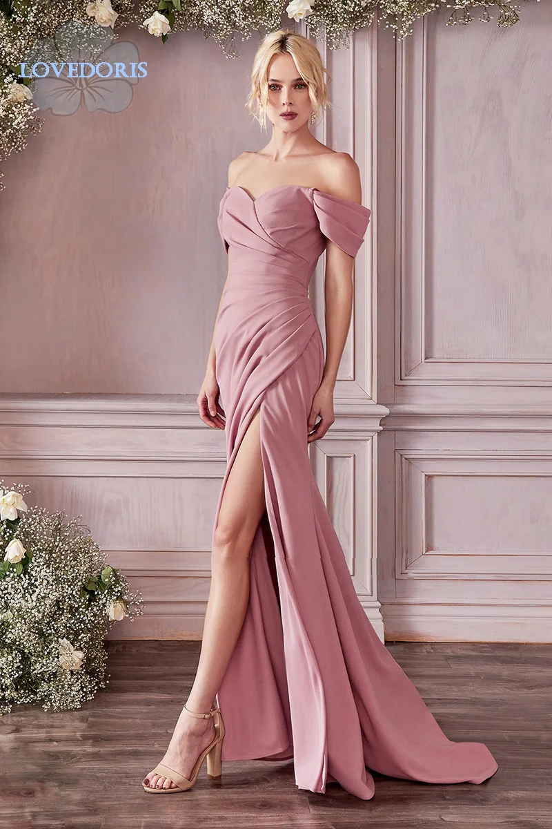 LoveDoris Bridesmaid Dress Off the Shoulder Evening Dress Slim Fitted Satin Prom Party Dress Wedding Dress Customize