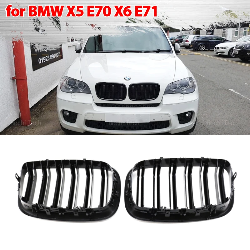 Car Gloss Black Kidney Grill Dual Slats Racing Grill Replacement For BMW X5 E70 2007-2013 X6 E71 E72 2008-2014 Car Accessories