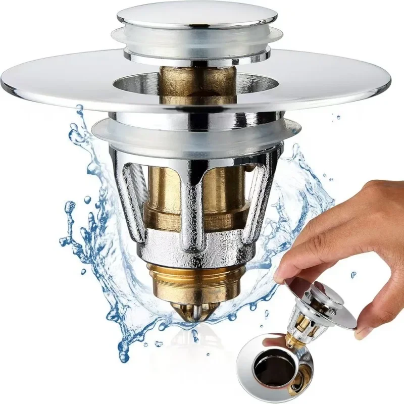 Solid Brass US Small Size Pop-up Drain Stopper Universal Clog Anti Filter Core for Bathroom Wash Basin