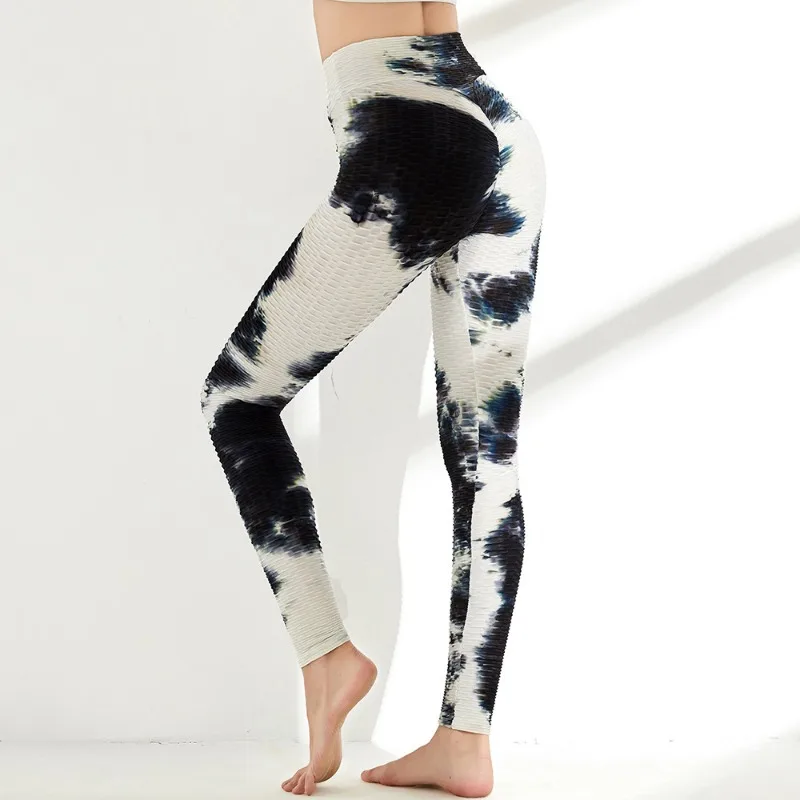 Women Tie Dye Bubble Yoga Pants Seamless Stretch Tights Gym Trainning Running High Waist Hip Lift Fashion Knit Sports Leggings