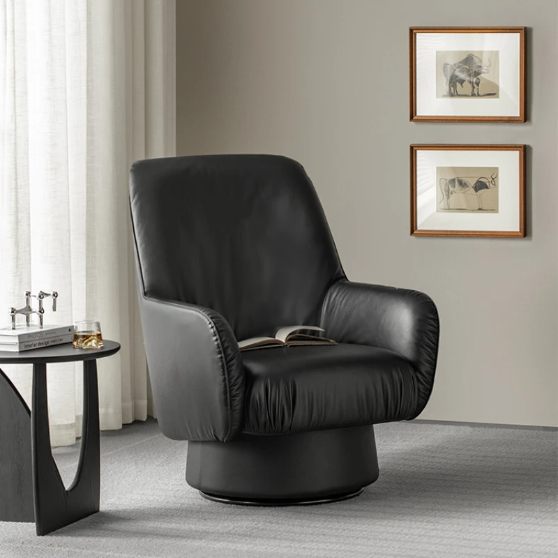 Swivel armchair black leather single lounge chair living room 360 degree lazy chair