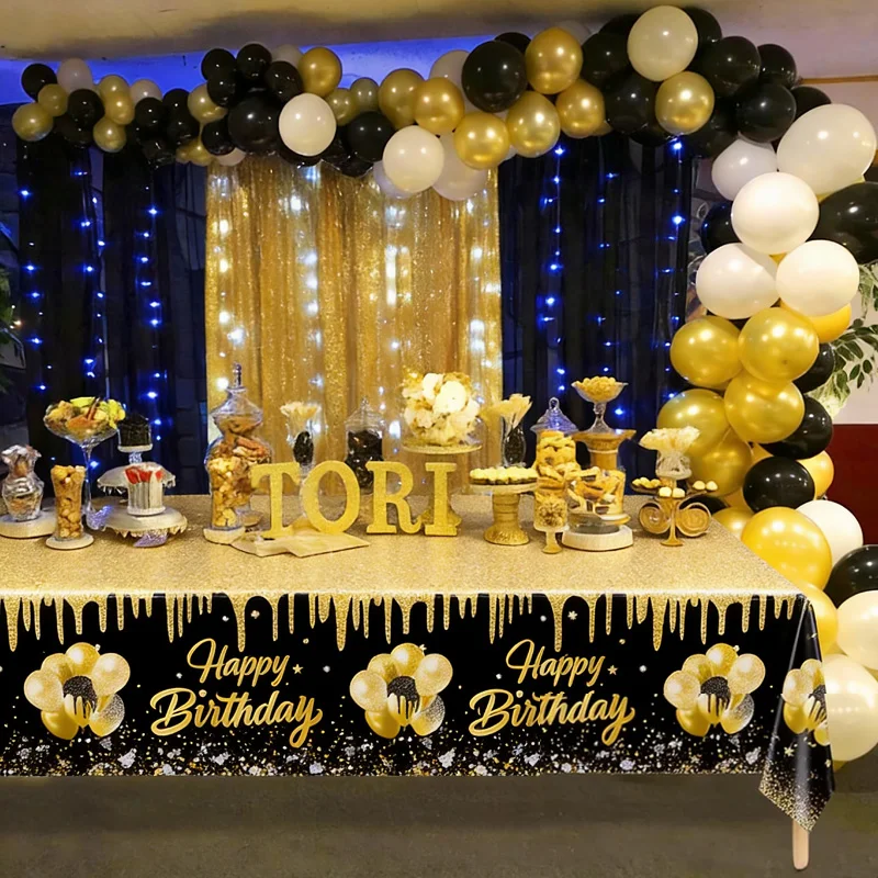 

220x130cm Disposable Tablecloth Glitter Gold Black Table Cloths For Birthday Party Decorations Wedding Home Decoration Supplies﻿