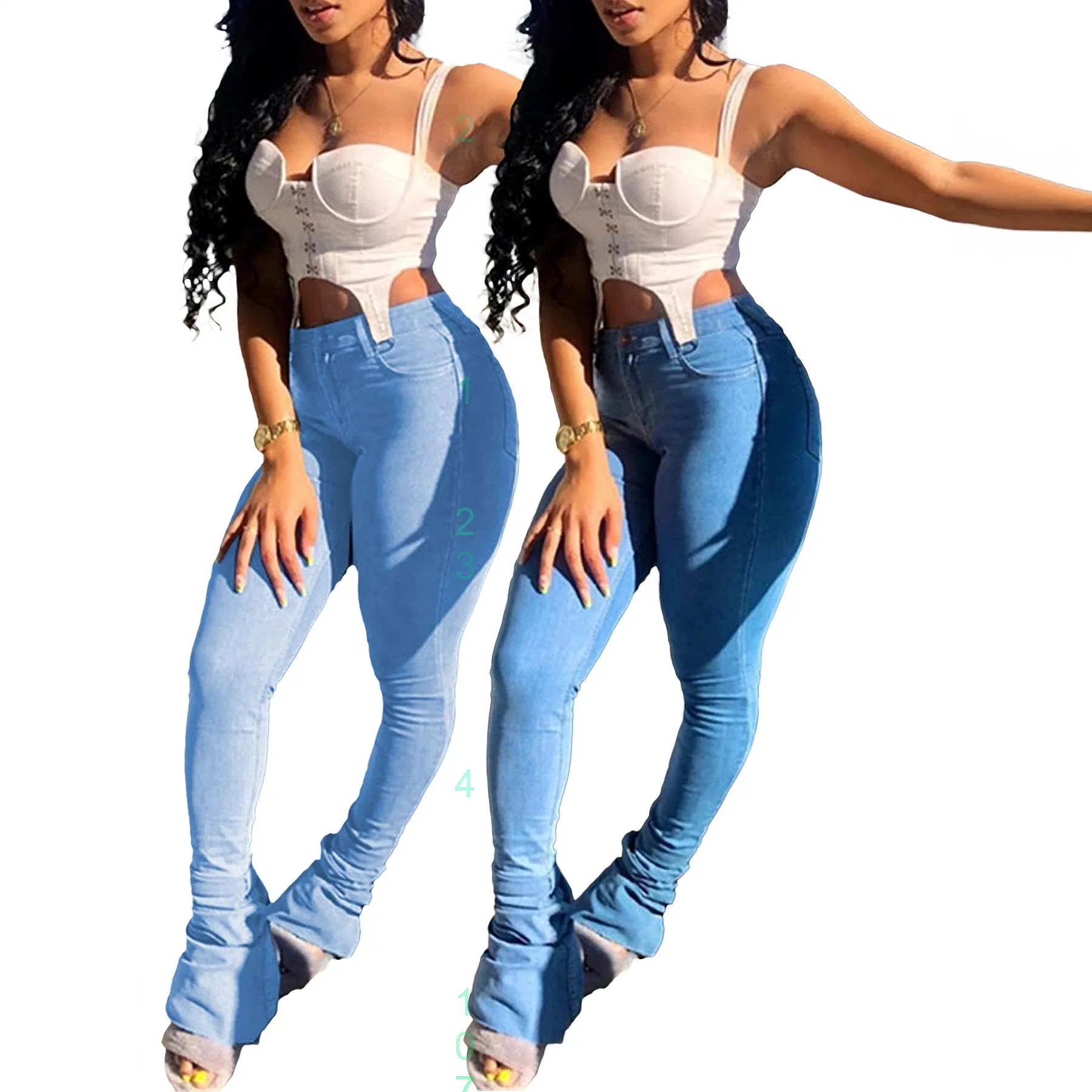 Solid Color Long Jeans Pleated Denim Pants for Women Spring Summer Jumpsuit Overall Playsuit