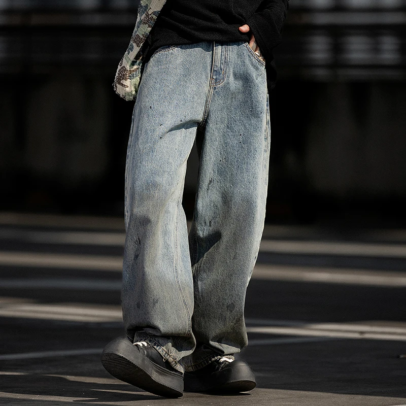 

TB3688 Parisian-style retro gradient curved knife jeans for men, loose straight-leg trendy brand niche design long pants