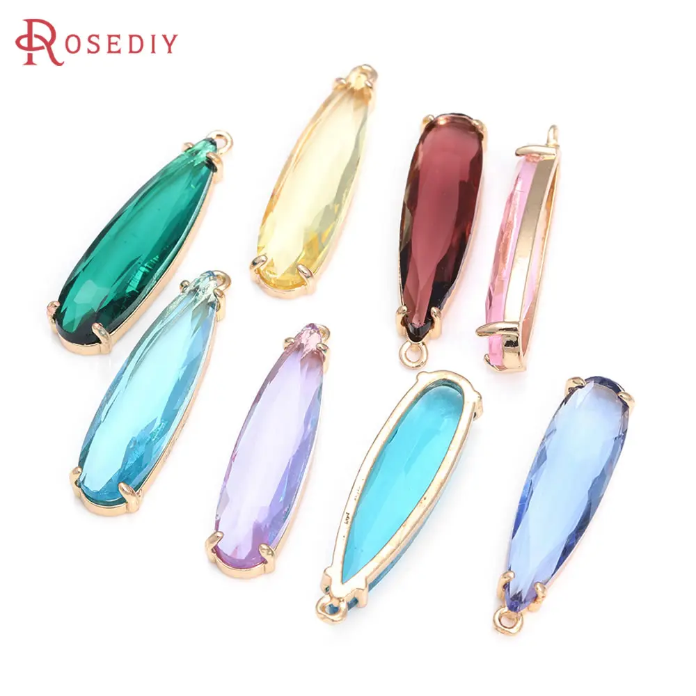 6PCS 8x30MM High Quality Champagne Gold Color Brass and Glass Long Drop Shape Charms Pendants Jewelry Making Diy Accessories