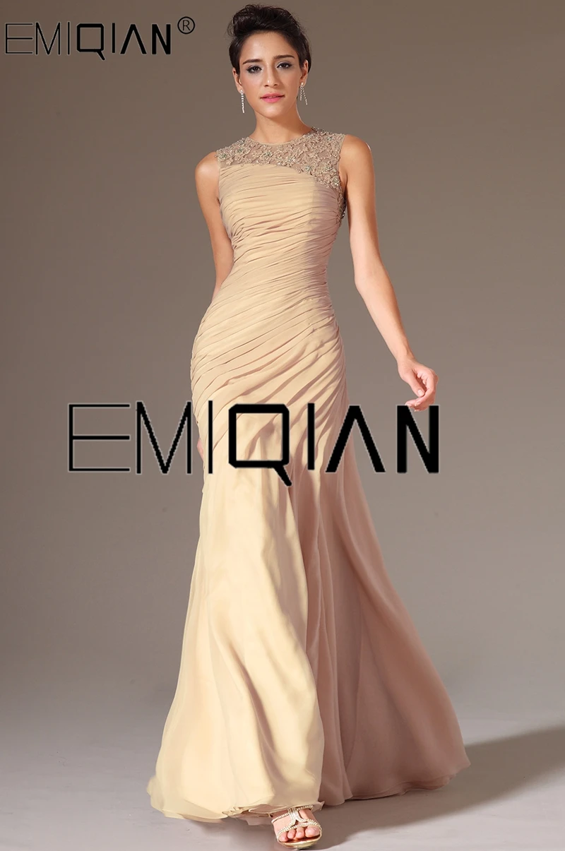 O Neck Champagne Chiffon Mermaid Evening Dress Formal Evening Gowns