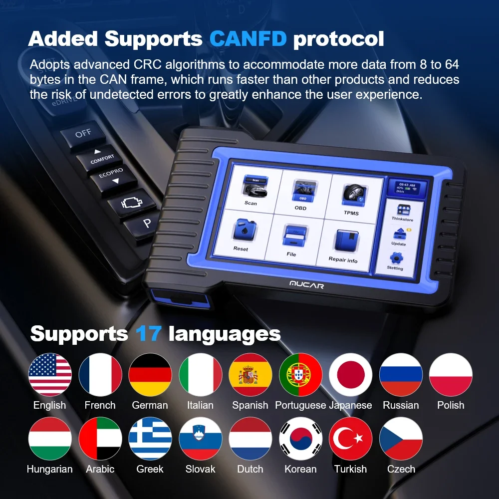 Mucar vo7s ferramenta de diagnóstico do carro obd2 scanner ecu codificação 28 redefinir teste ativo 32g sistema completo ferramentas diagnóstico do scanner do carro