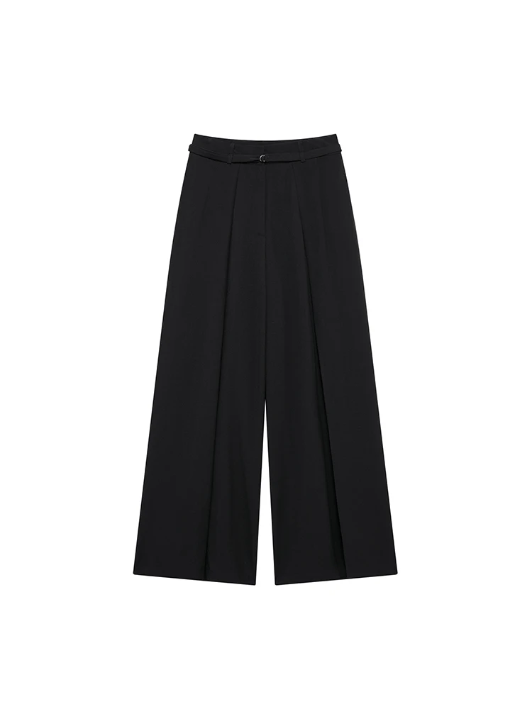 

KUCLUT Women Fashion Chic Black Trousers With Thin Belt Female Pockets High Waist Zip Fly Pants Ladies Casual Bottoms