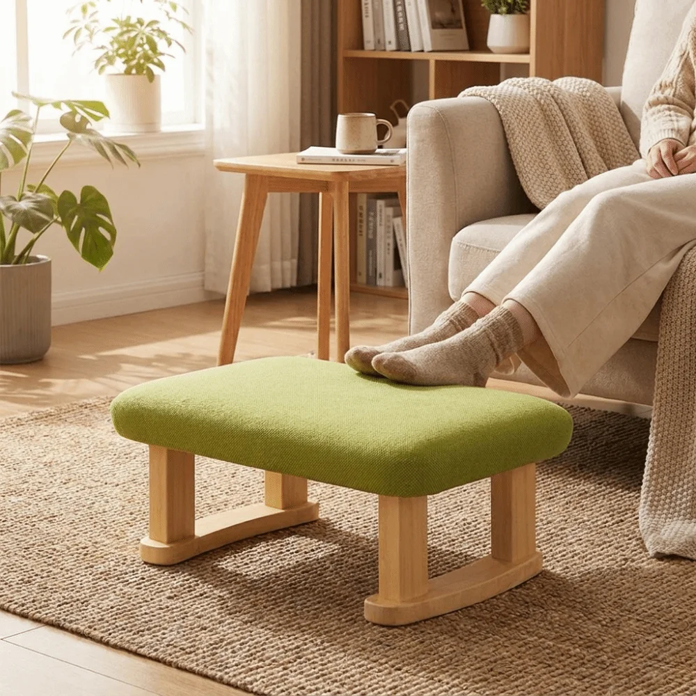 Smooth Solid Wood Foot Stool Rounded Edges Burr-Free Edges Shoe Changing Bench Stable Support Legs Anti-Slip Pads